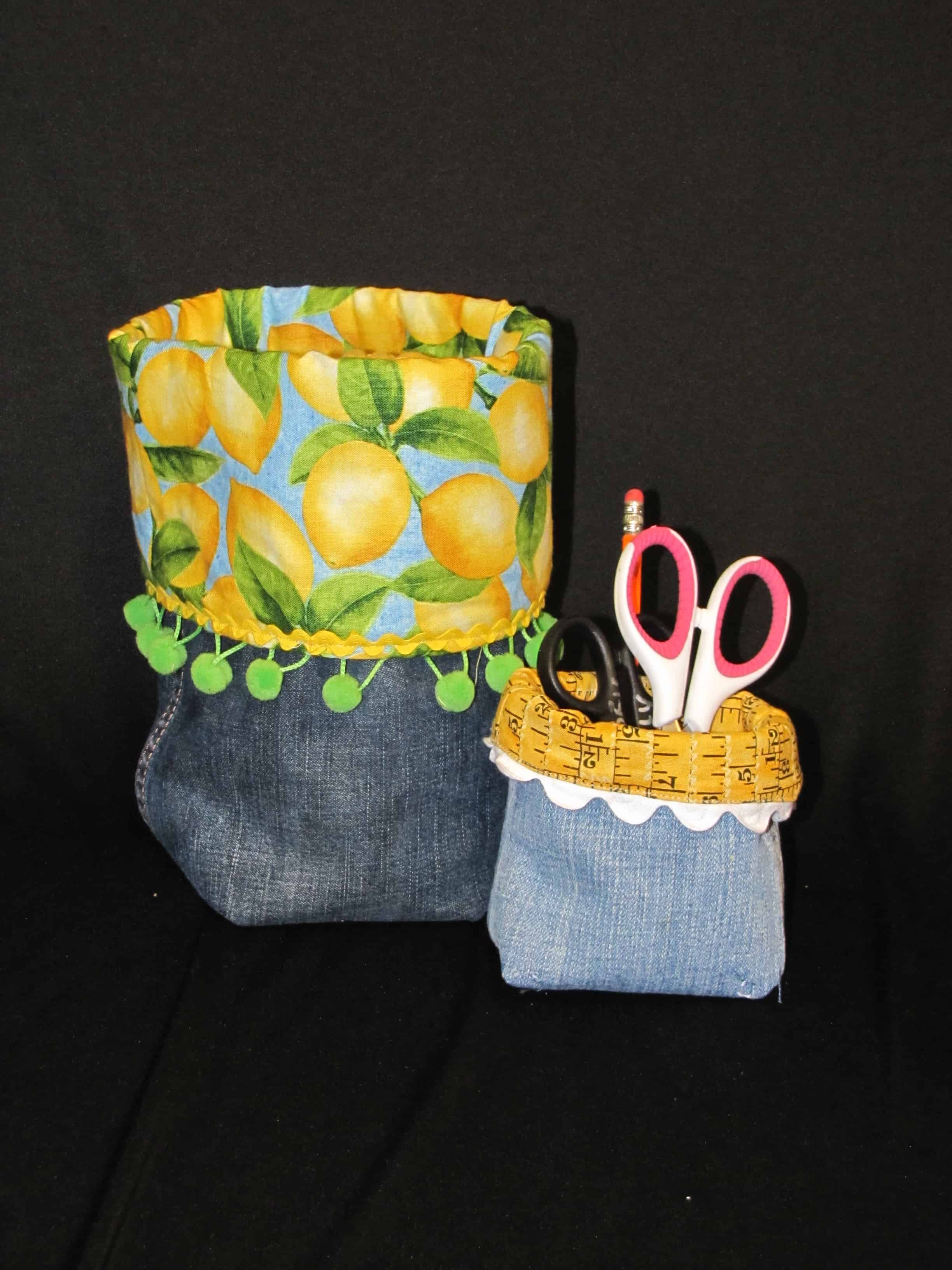 Denim buckets made from jeans legs